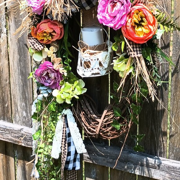 Summer Wreath,Farmhouse Front Door Wreath,Spring Wreath,Floral Arrangement - Picture 2 of 11